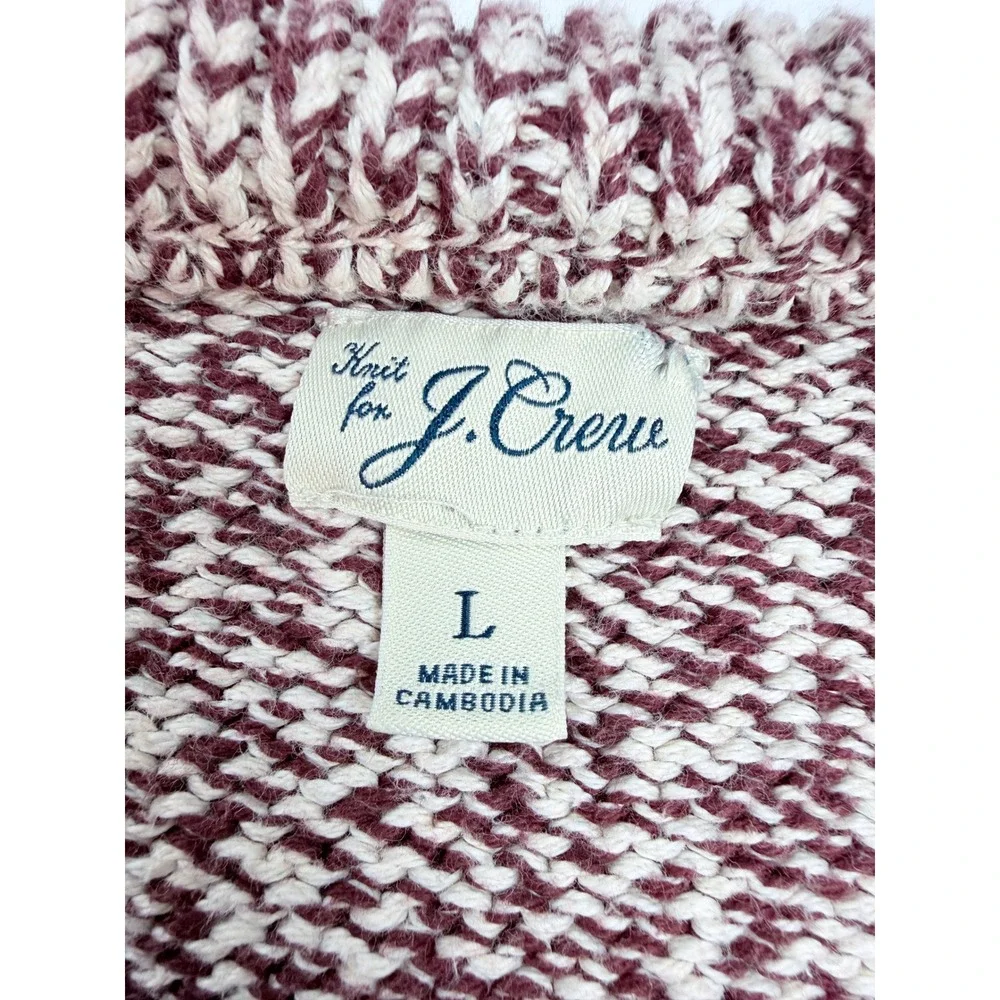J.Crew Crewneck Sweater Mens Large Burgundy White Cotton Marled Knit BL820